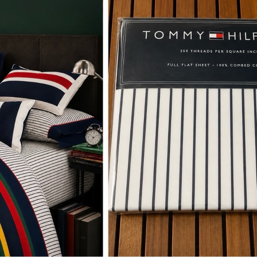 Tommy Hilfiger Andover stripe full double top flat sheet new in pkg vintage